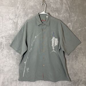 Bamboo Cay Hawaiian Shirt Men L Pocket Modal Blend Green Fishing Embroidered